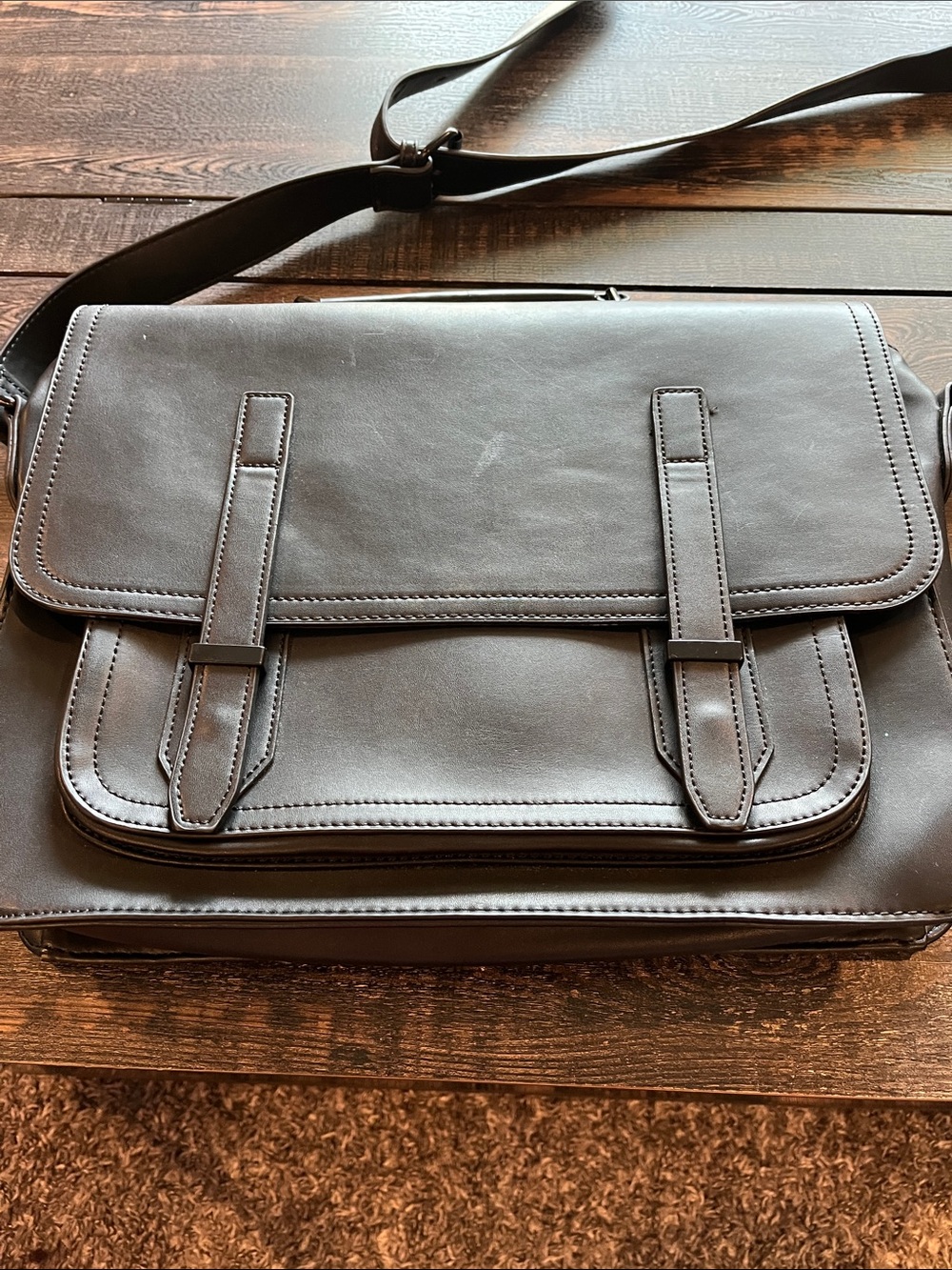 Aldo Black Leather Messenger Bag with Front Flap